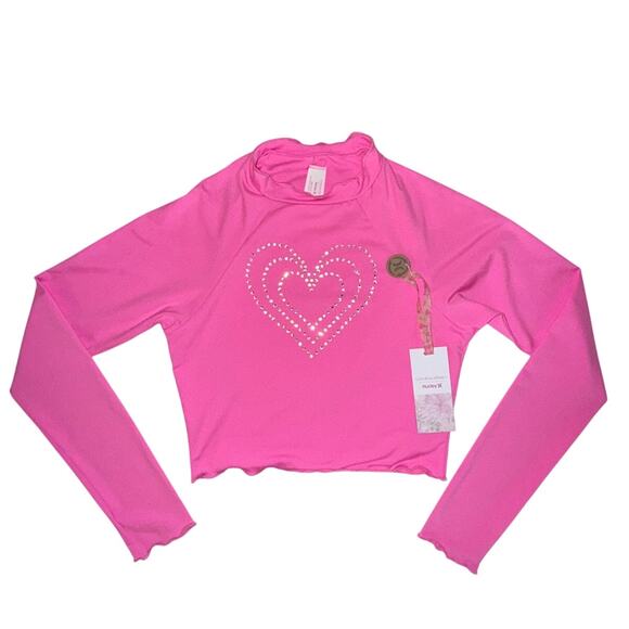 Loveshackfancy X Hurley Womens Med Pink Bling Heart Rashguard Surfing Beachy New - Picture 2 of 9